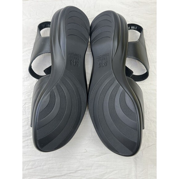 SAS Black Sandals 3 Strap Comfort Open Toe Slingbacks Leather TABBY Sz 9.5WW USA - Picture 8 of 10